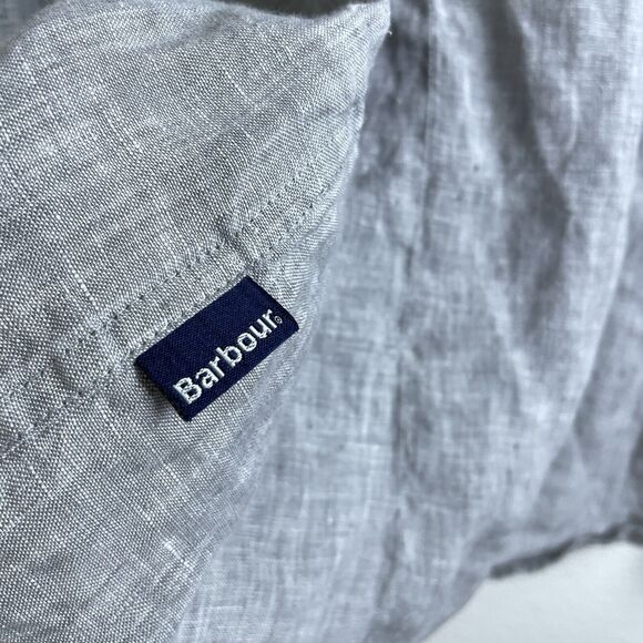 Barbour Dress Tartan Linen Shirt Mens Large Gray Check Cuff Kenneth Button Up - Picture 10 of 12